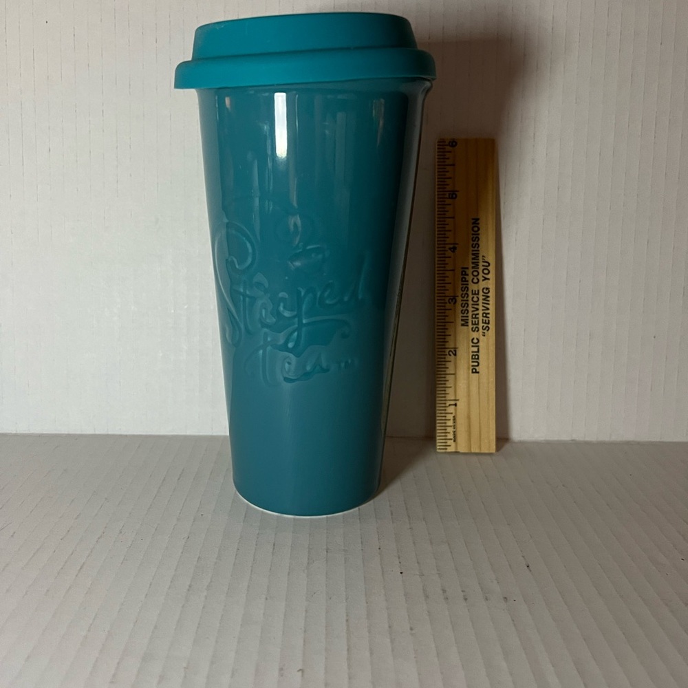 Teal Blue Sipology Ceramic Travel Mug/Cup w/ Infuser and Silicone Lid. - Picture 4 of 5